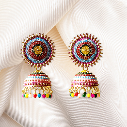 Multicolour jhumka Round Meenakari jhumka