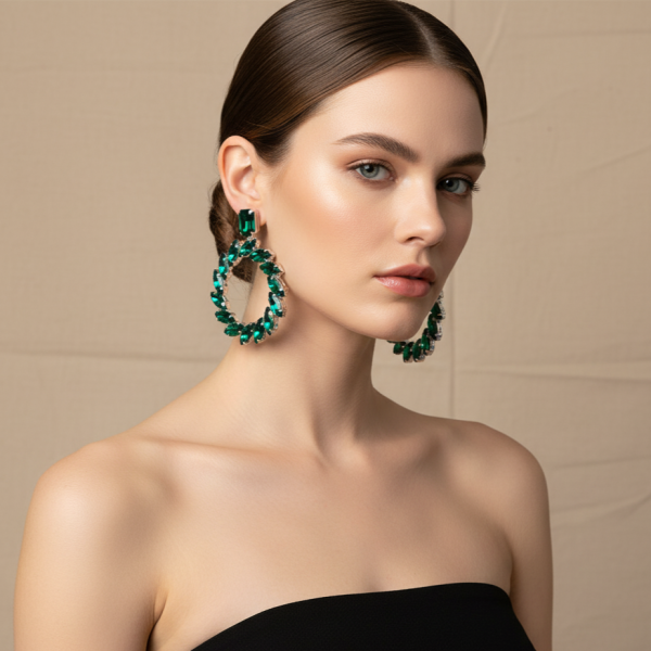 2 Circular Crystal Hoop Earring
