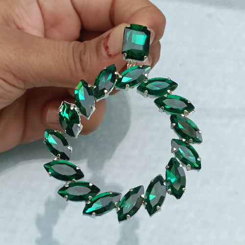 Green stone Circular Crystal Hoop Earring