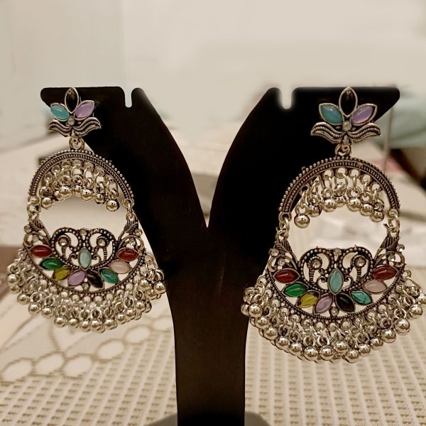 Silver EARINGS mULTICOLOR 2 Oxidised Ghungroo Dangler Earrings