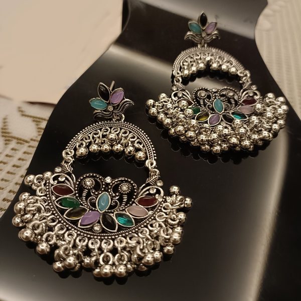 Silver EARINGS mULTICOLOR 3 Oxidised Ghungroo Dangler Earrings