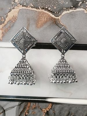 Oxidized Silver Dome Shaped Earring