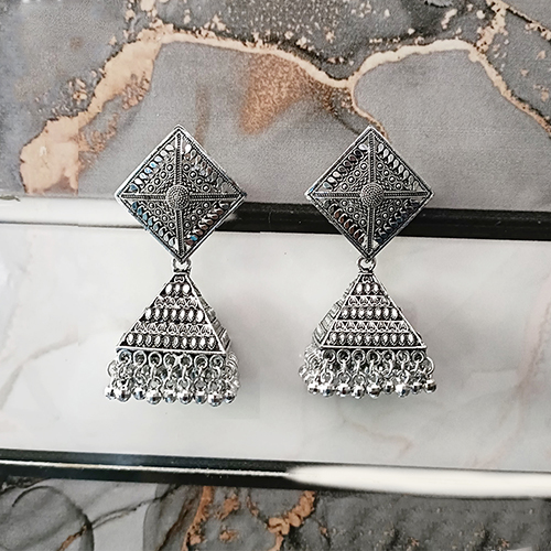 oxide Oxidized Silver Dome Shaped Earring