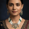 Kundan Pearl Necklace Set Green