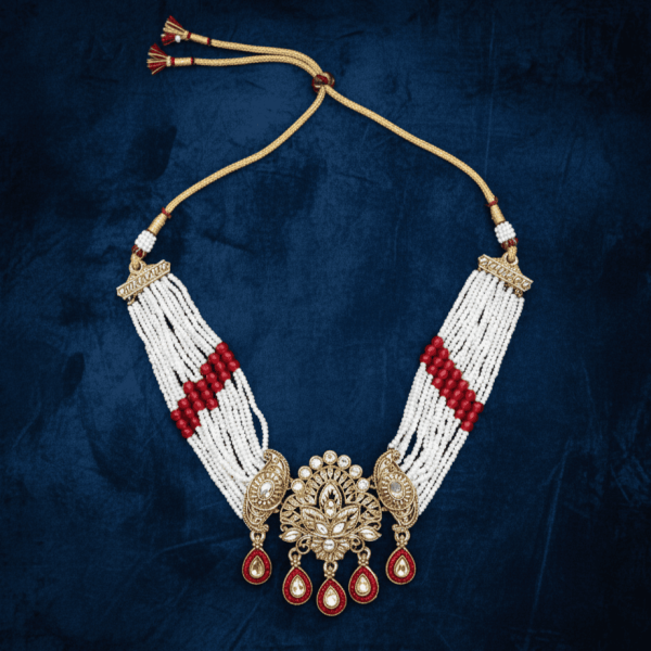 Kundan Pearl Necklace Set Red