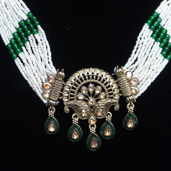 Kundan Pearl Necklace Set Green