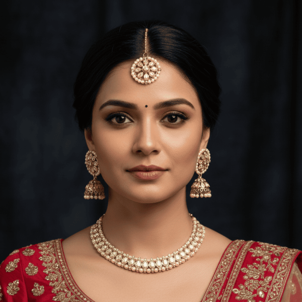 Pearl & Kundan Style Set with Mangtika and Earring