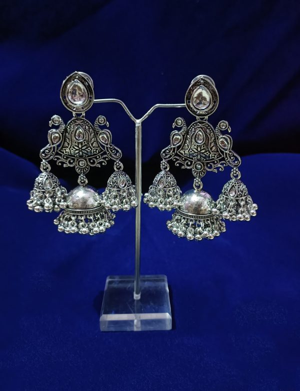 Peacock Long Oxidized Earring