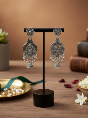 1 (3) Oxidized Floral Jali & Jhumka Drop Earring