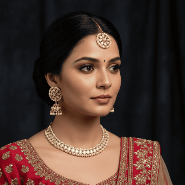 Pearl & Kundan Style Set with Mangtika and Earring