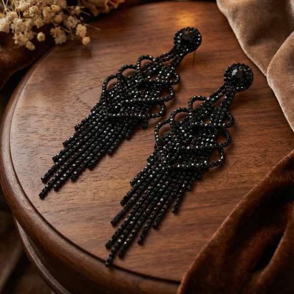 Black Crystal Cascade Earring