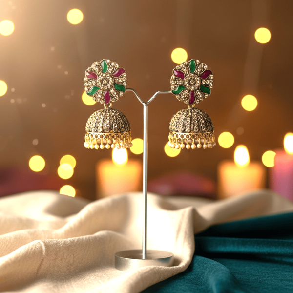 2 Copper Plated Meenakari Jhumka