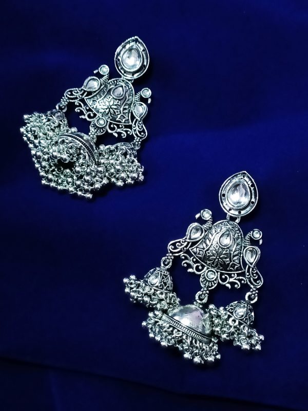 Peacock Long Oxidized Earring