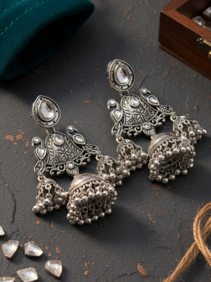 Peacock Long Oxidized Earring