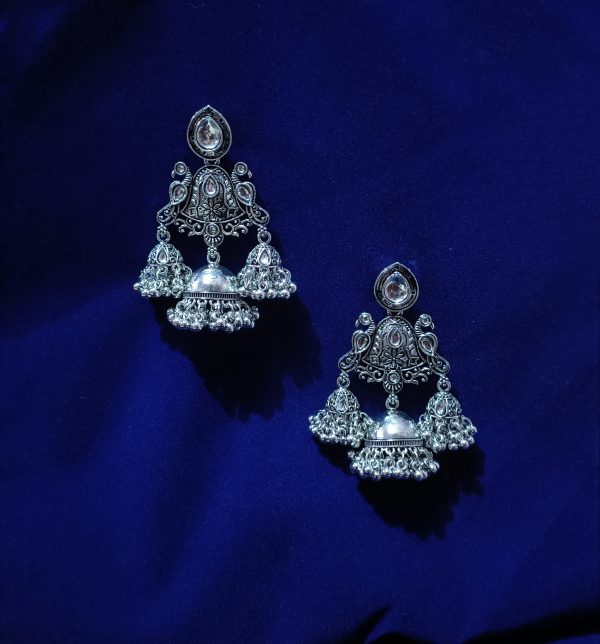 Peacock Long Oxidized Earring