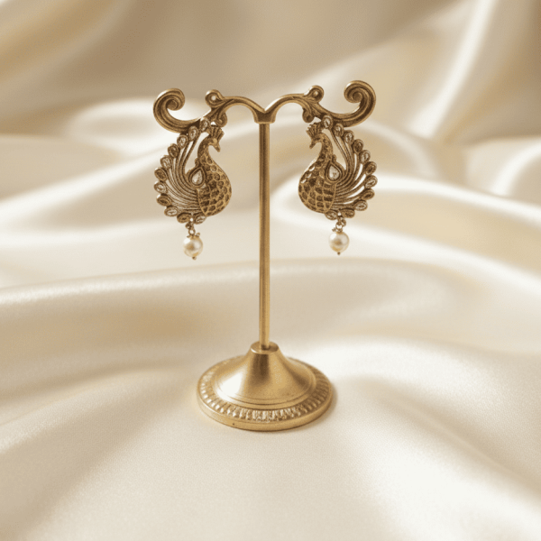 Heritage Peacock Stud Earrings with Pearl Drop