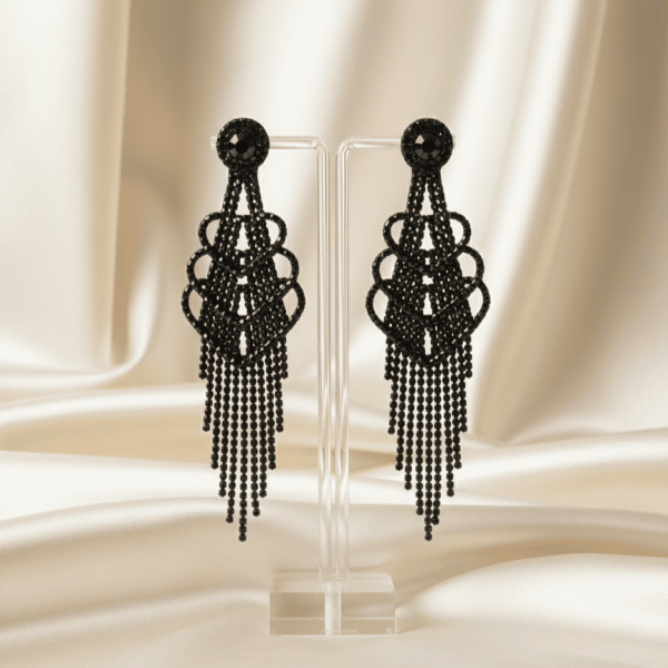 Black Crystal Cascade Earring