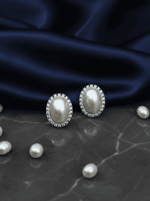 Oval Crystal Pearl Earring