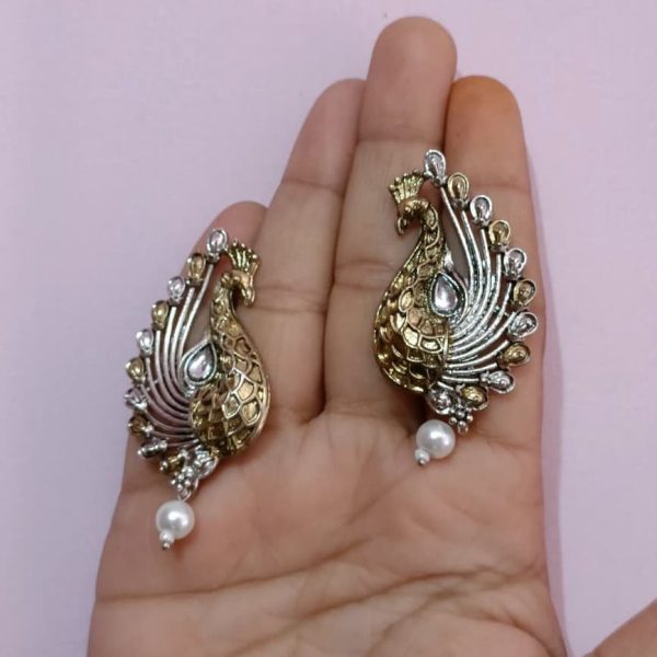 Heritage Peacock Stud Earrings with Pearl Drop