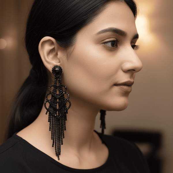 Black Crystal Cascade Earring