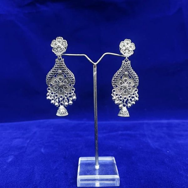 Oxidized Floral Jali & Jhumka Drop Earring