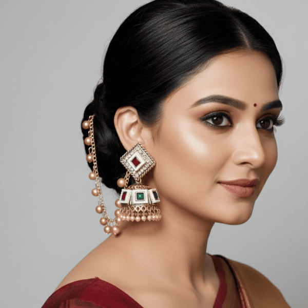 Model Multicolor Jhumka with Hairchain