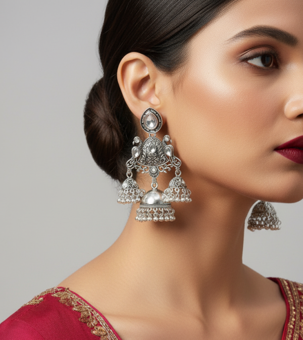 Peacock Long Oxidized Earring