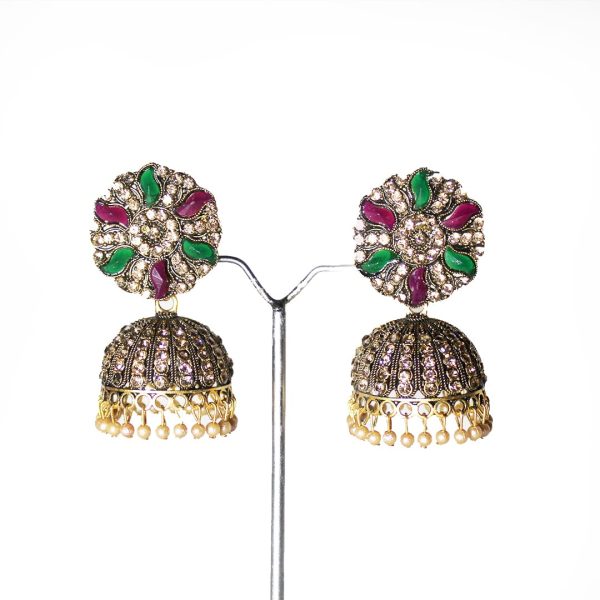 Zoom Copper Plated Meenakari Jhumka