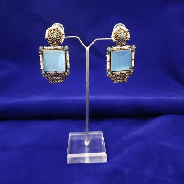 3 Square Quartz & Pearl Drop Earrings