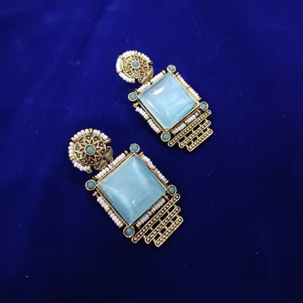 4 Square Quartz & Pearl Drop Earrings