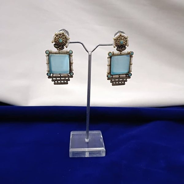 5 Square Quartz & Pearl Drop Earrings