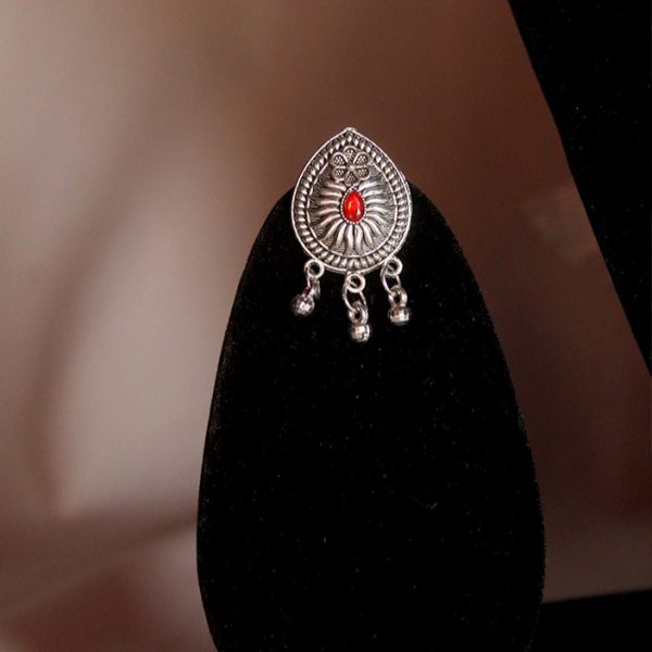 Oxidized Silver Necklace with Earrings & Mangtika