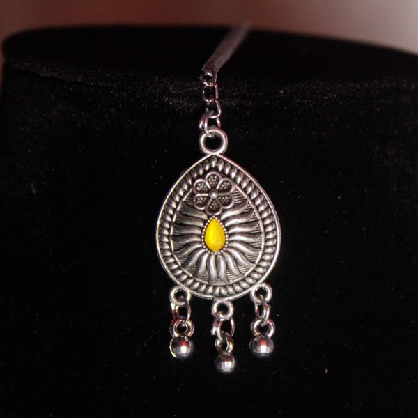 Oxidized Silver Necklace with Earrings & Mangtika