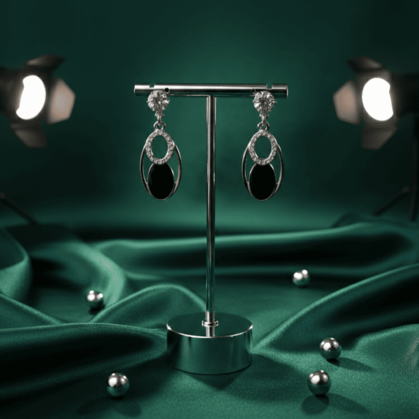 Oval Crystal & Black Onyx Earring