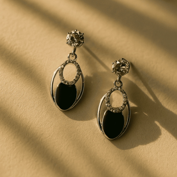 Oval Crystal & Black Onyx Earring