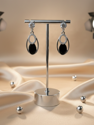 Oval Crystal & Black Onyx Earring