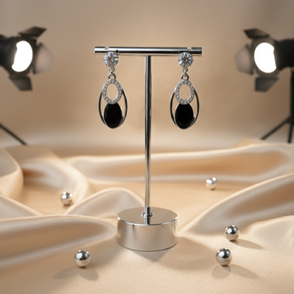 Oval Crystal & Black Onyx Earring
