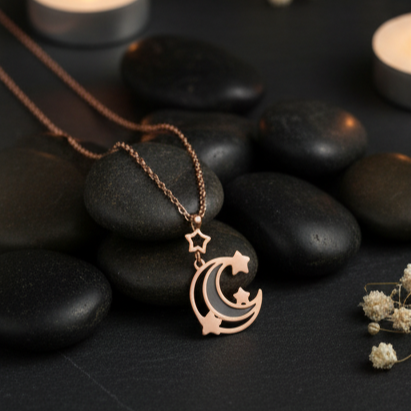 Celestial Midnight Moon & Stars Pendant