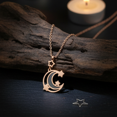 Celestial Midnight Moon & Stars Pendant