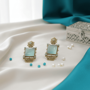square quartz pearl drop earrings