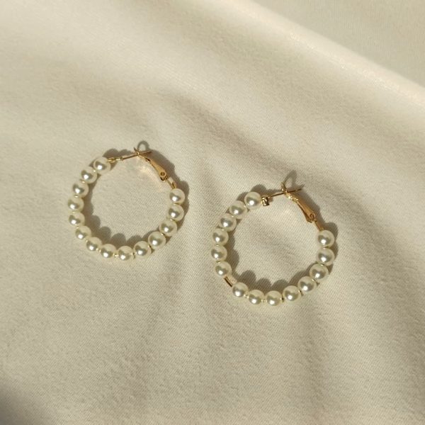 5 Pair Gold Plated Pearl Hoop Earring