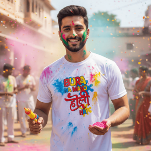 Happy Holi Half Sleeve Round Neck White Tshirts
