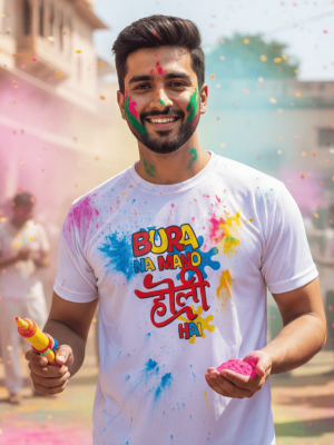Holi Tshirt Happy Holi Half Sleeve Round Neck White Tshirts