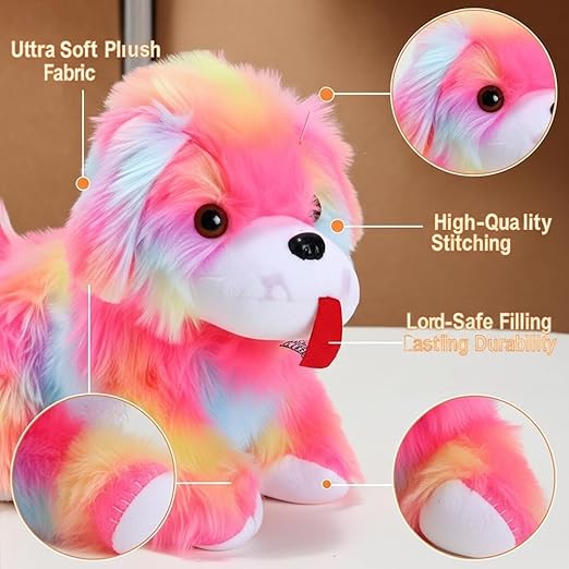 Ultra-Soft Rainbow Puppy Plush Toy | Cuddly Multicolor Dog Soft Toy