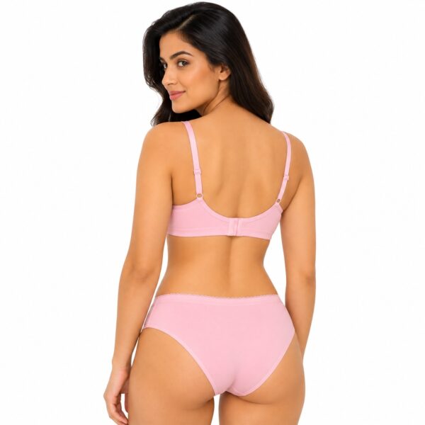 Pink women's bra and panty set side view