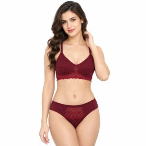 Inny Vinny women's maroon lace detail bra and panty set