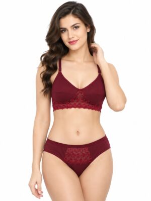 Inny Vinny women's maroon lace detail bra and panty set