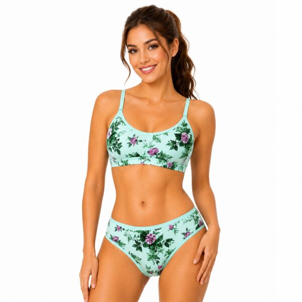 Inny Vinny mint green floral bra and panty set for women